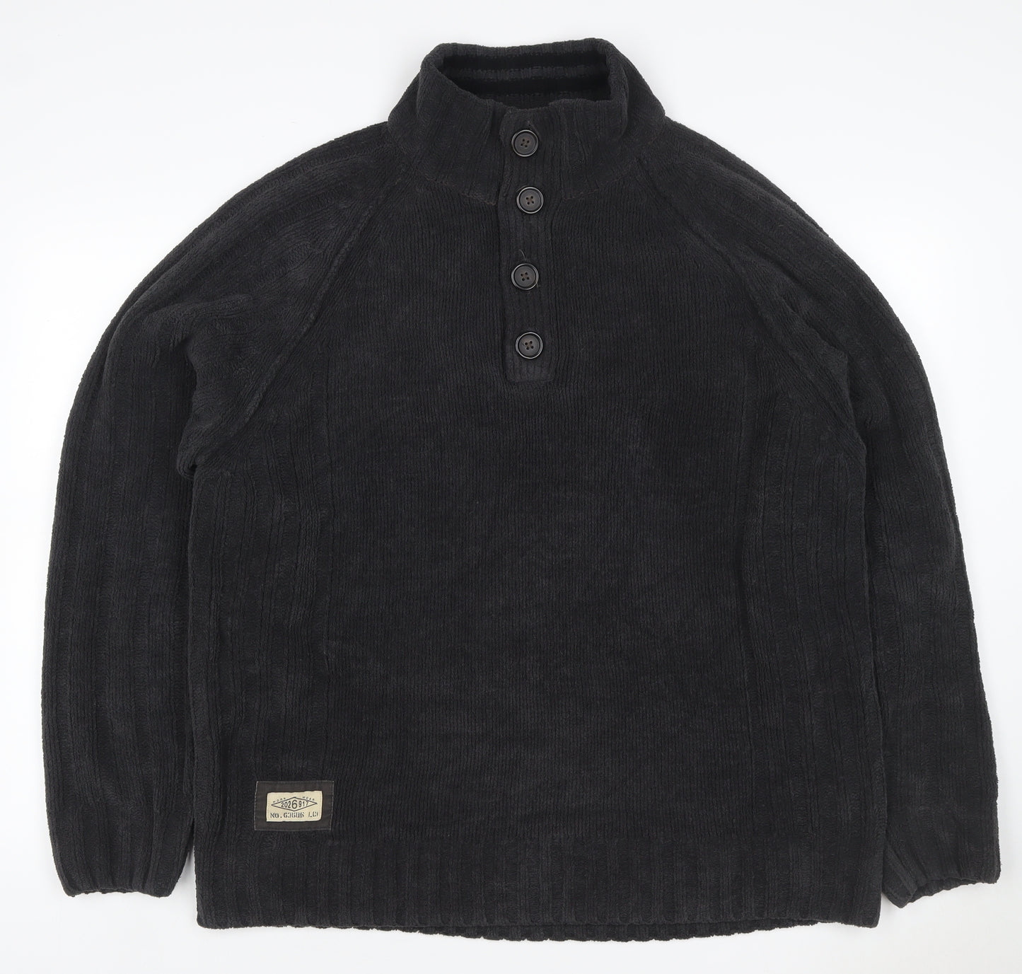 Next Men’s Black XL Button Neck Fleece Henley Jumper