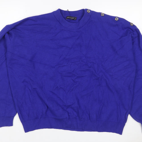 Marks and Spencer Women Blue XL Crew Neck Button Shoulder Jumper