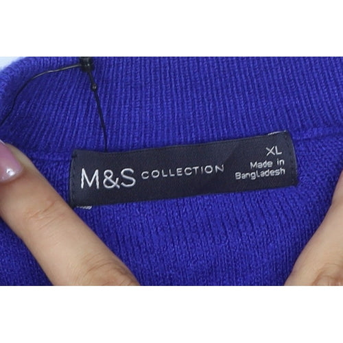 Marks and Spencer Women Blue XL Crew Neck Button Shoulder Jumper