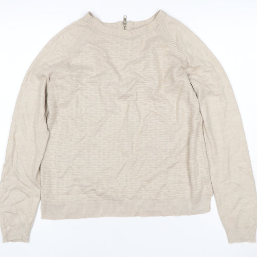Marks and Spencer Women Beige Size 10 Linen Rich 1/4 Zip Jumper