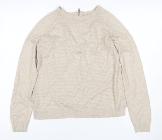 Marks and Spencer Women Beige Size 10 Linen Rich 1/4 Zip Jumper