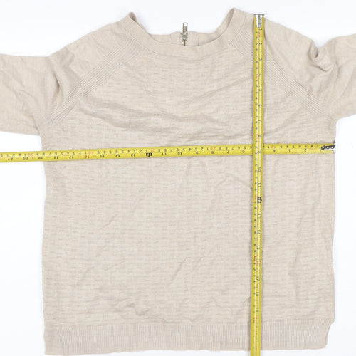 Marks and Spencer Women Beige Size 10 Linen Rich 1/4 Zip Jumper