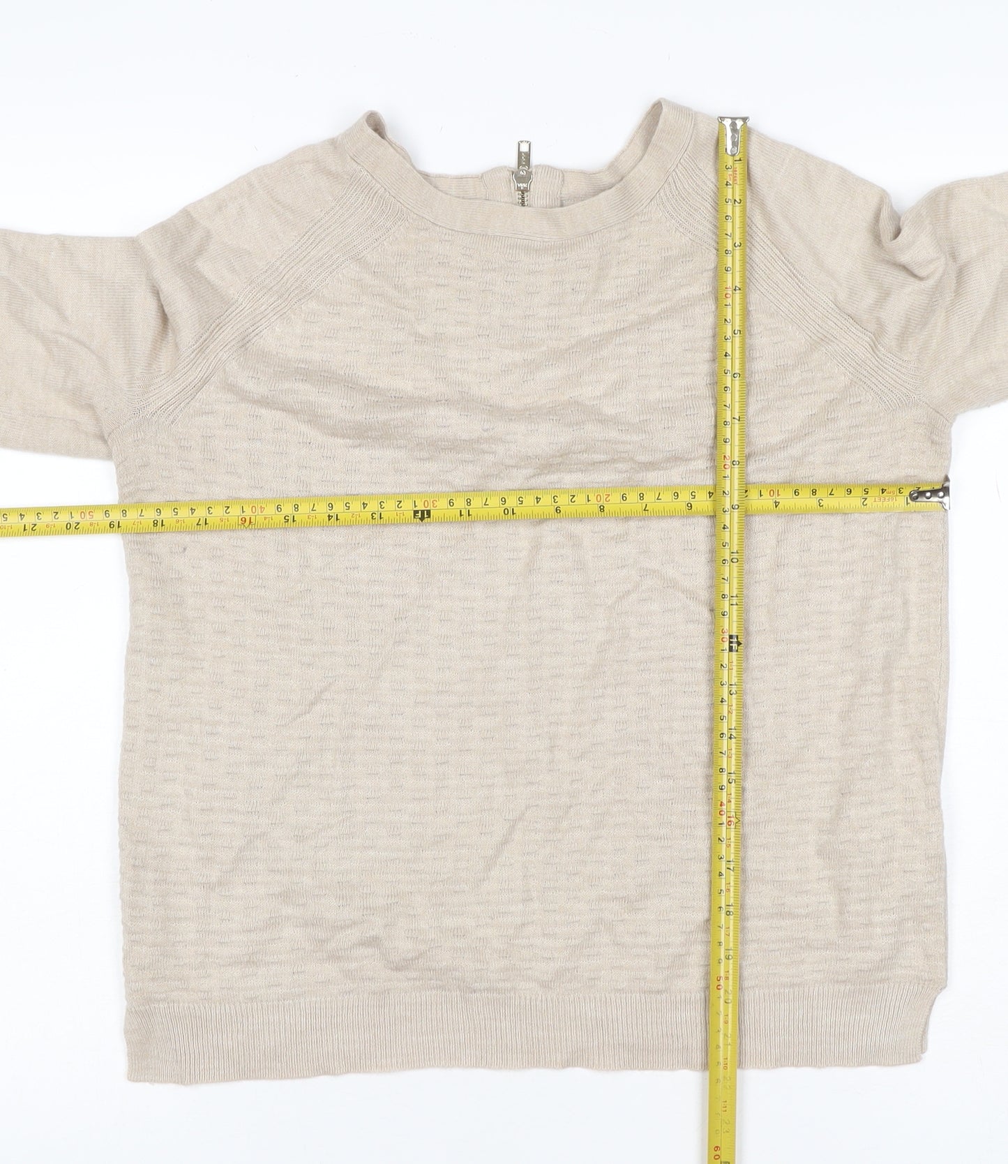 Marks and Spencer Women Beige Size 10 Linen Rich 1/4 Zip Jumper