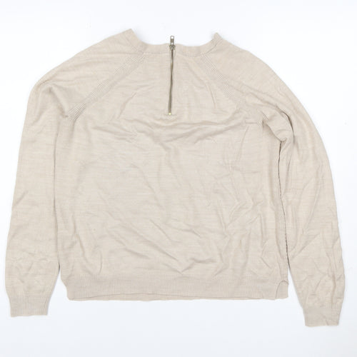 Marks and Spencer Women Beige Size 10 Linen Rich 1/4 Zip Jumper