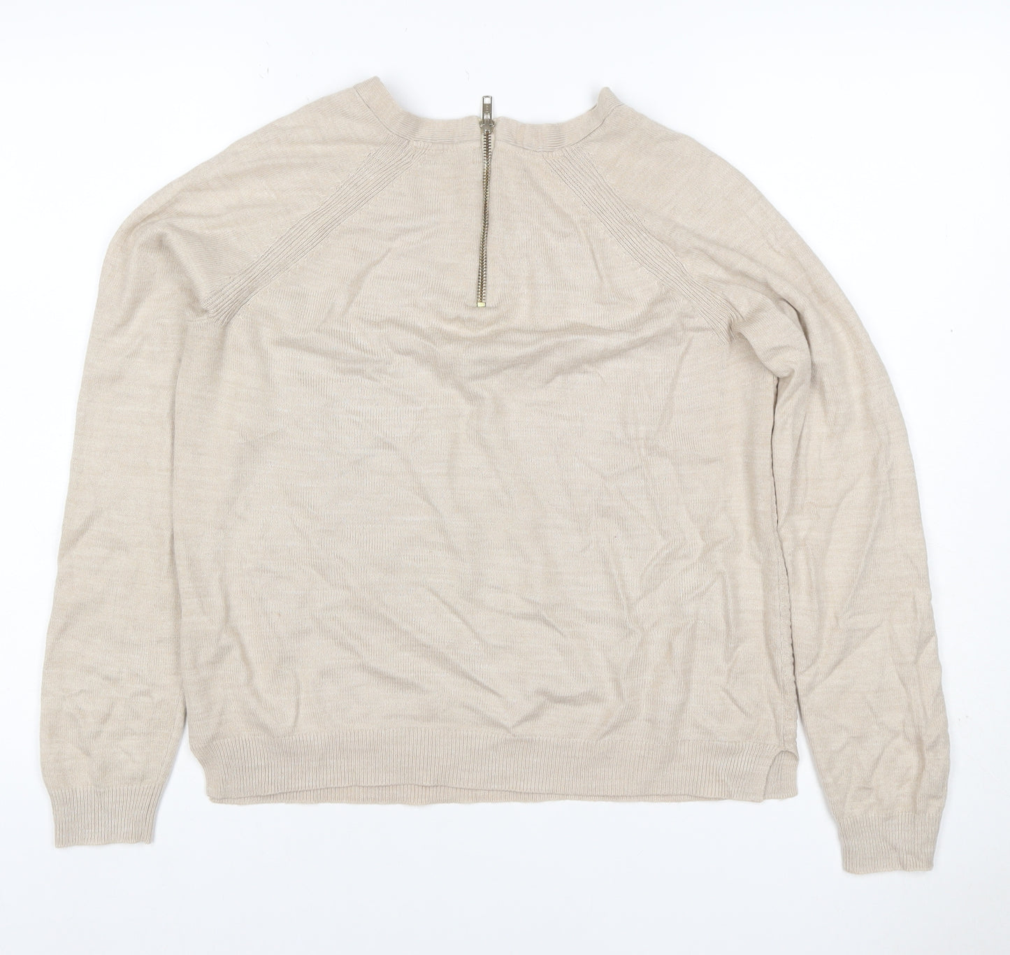 Marks and Spencer Women Beige Size 10 Linen Rich 1/4 Zip Jumper