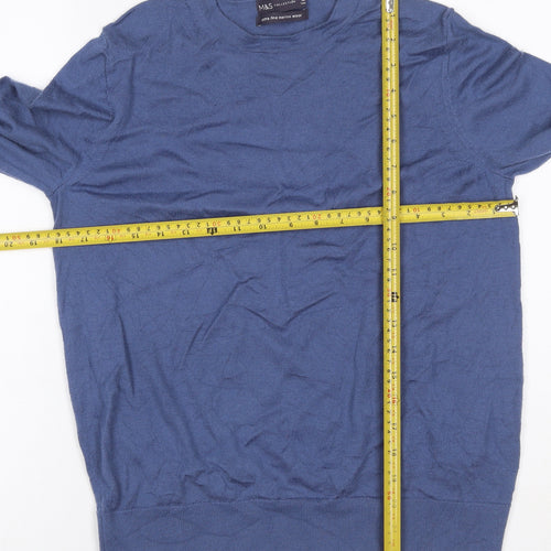 Marks and Spencer Women Blue Size 14 Merino Wool Crew Neck Jumper