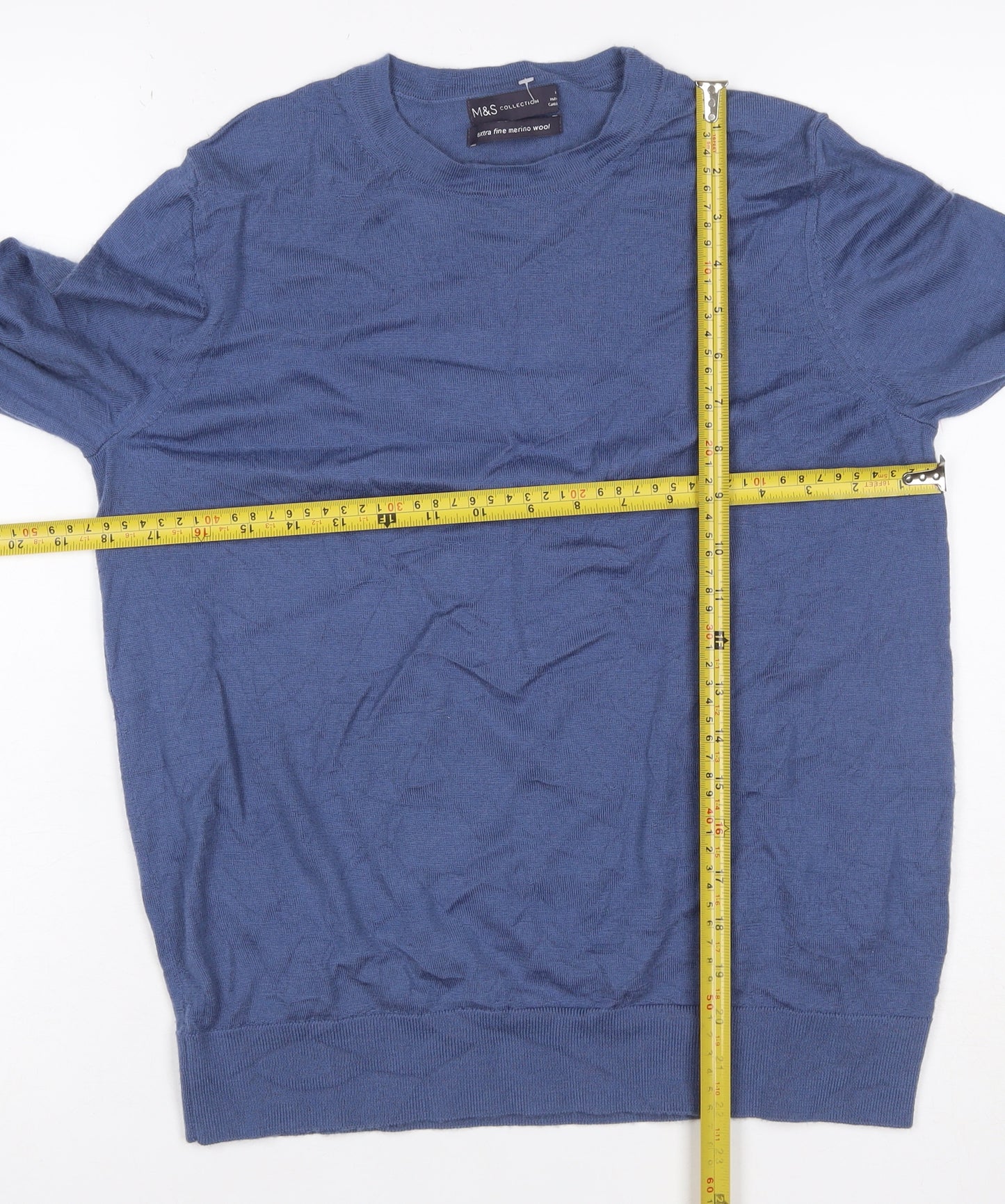 Marks and Spencer Women Blue Size 14 Merino Wool Crew Neck Jumper