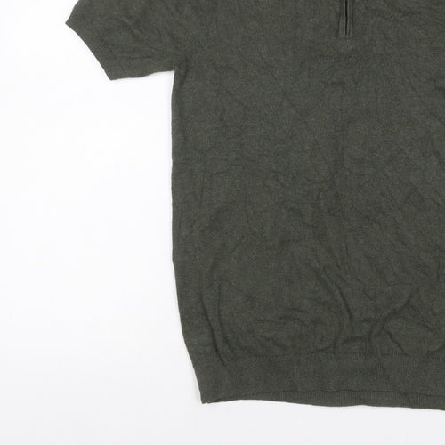boohooMAN Men’s Green Size S Knit 1/4 Zip Short Sleeve Polo