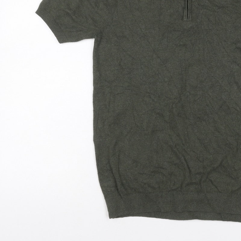 boohooMAN Men’s Green Size S Knit 1/4 Zip Short Sleeve Polo