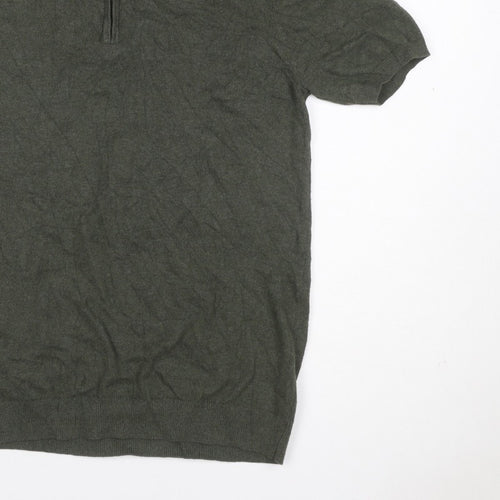 boohooMAN Men’s Green Size S Knit 1/4 Zip Short Sleeve Polo