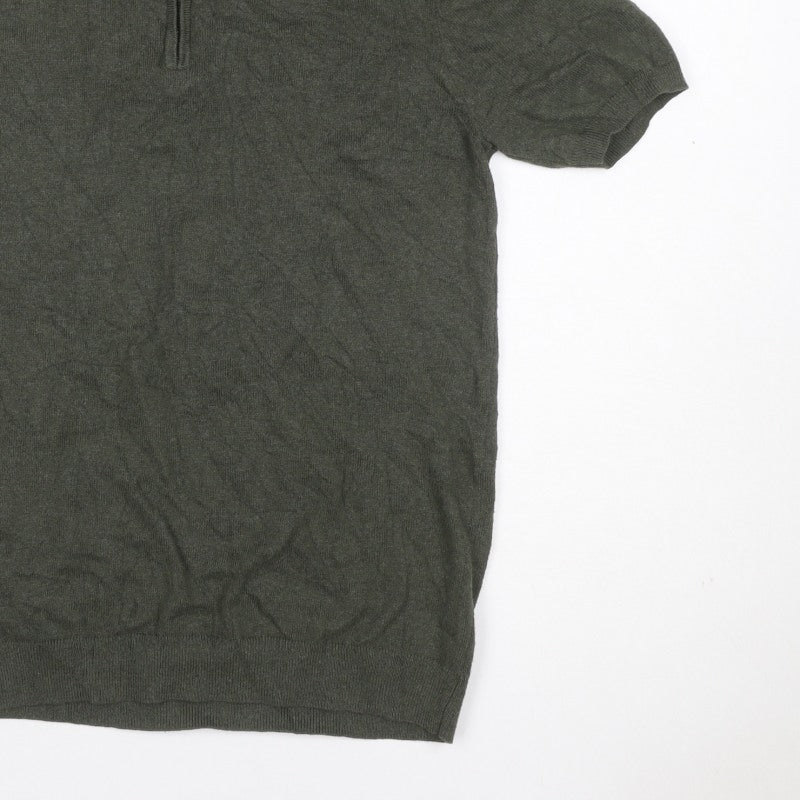 boohooMAN Men’s Green Size S Knit 1/4 Zip Short Sleeve Polo