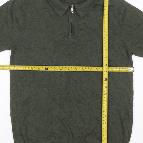 boohooMAN Men’s Green Size S Knit 1/4 Zip Short Sleeve Polo
