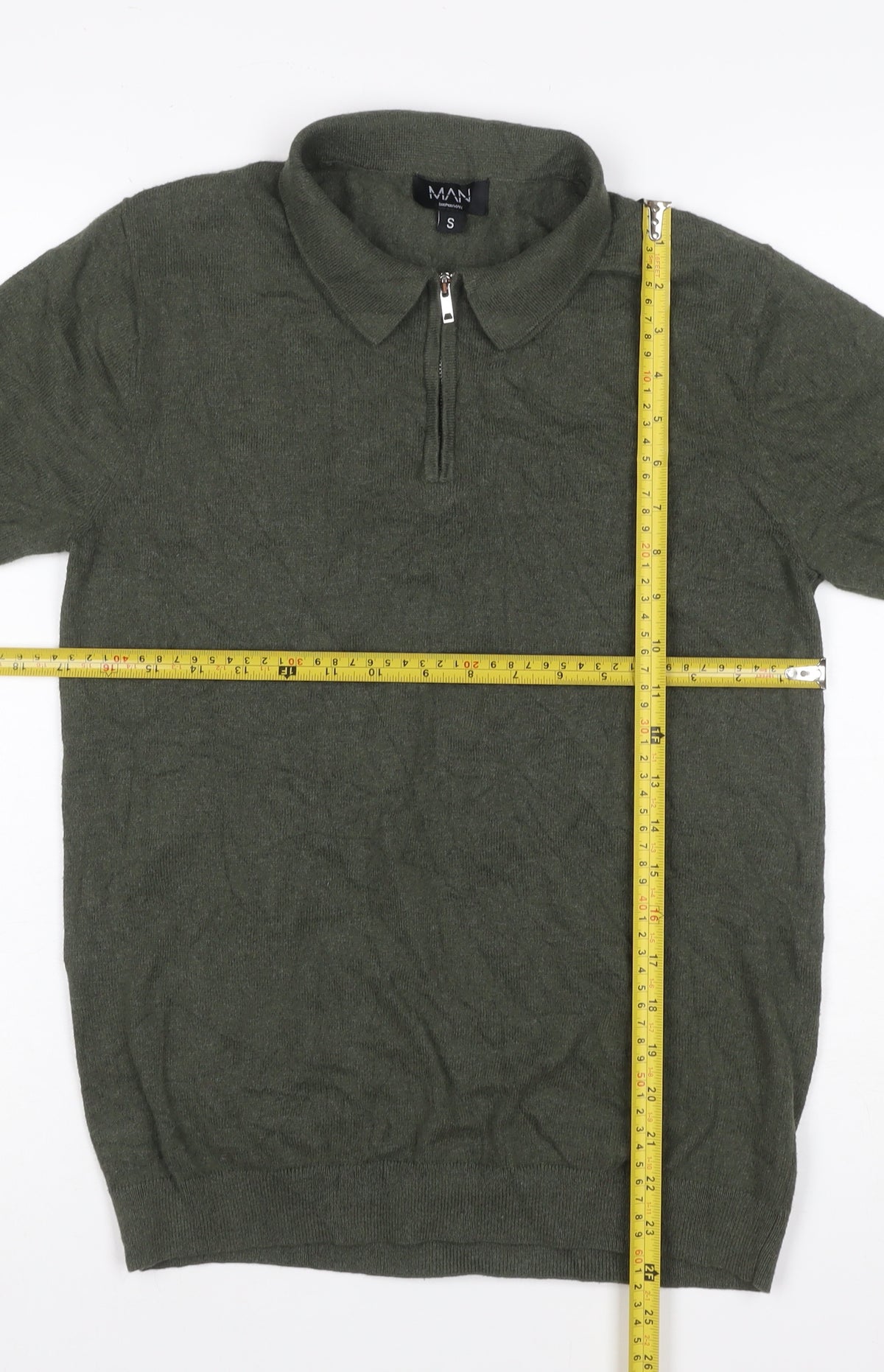 boohooMAN Men’s Green Size S Knit 1/4 Zip Short Sleeve Polo