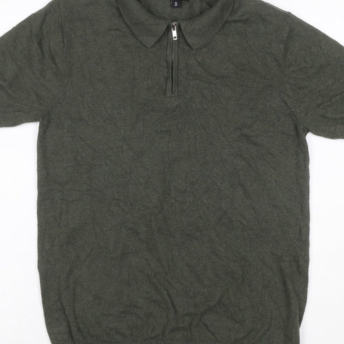 boohooMAN Men’s Green Size S Knit 1/4 Zip Short Sleeve Polo