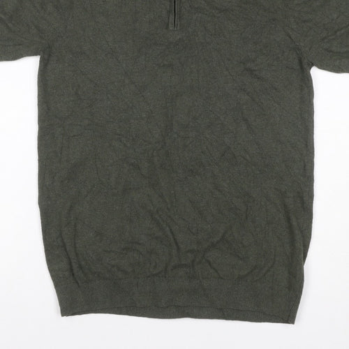 boohooMAN Men’s Green Size S Knit 1/4 Zip Short Sleeve Polo