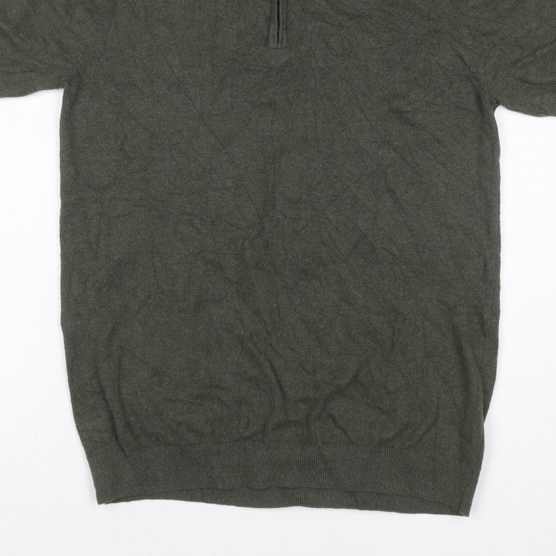 boohooMAN Men’s Green Size S Knit 1/4 Zip Short Sleeve Polo
