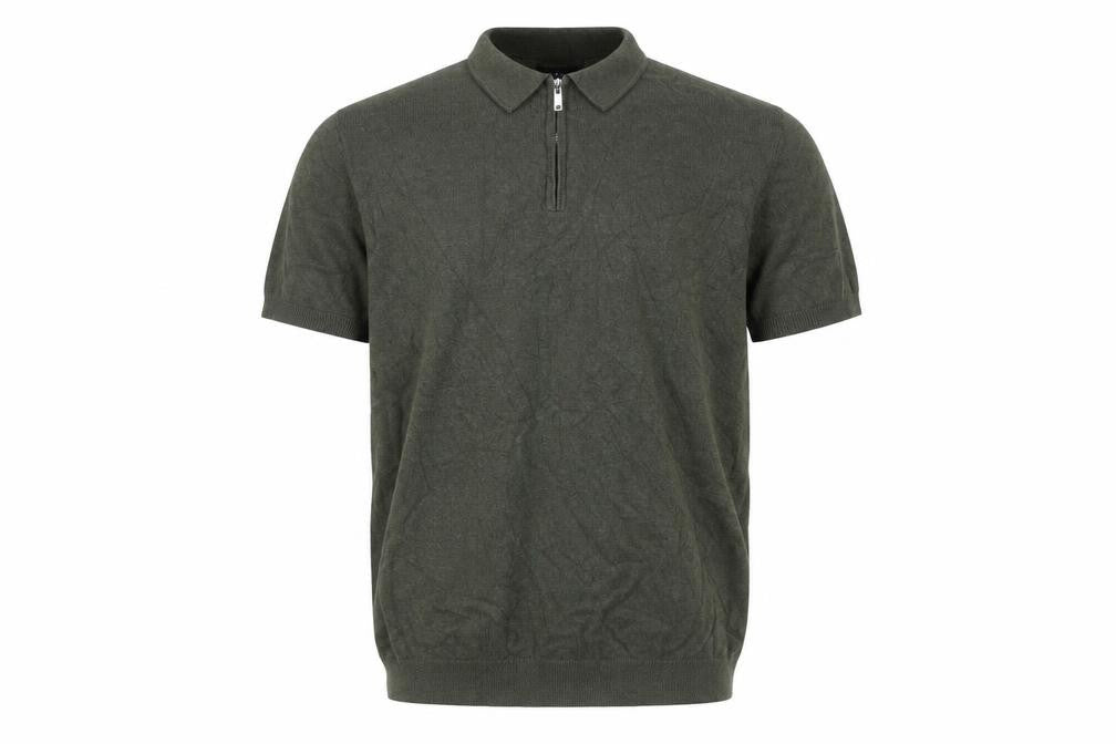 boohooMAN Men’s Green Size S Knit 1/4 Zip Short Sleeve Polo