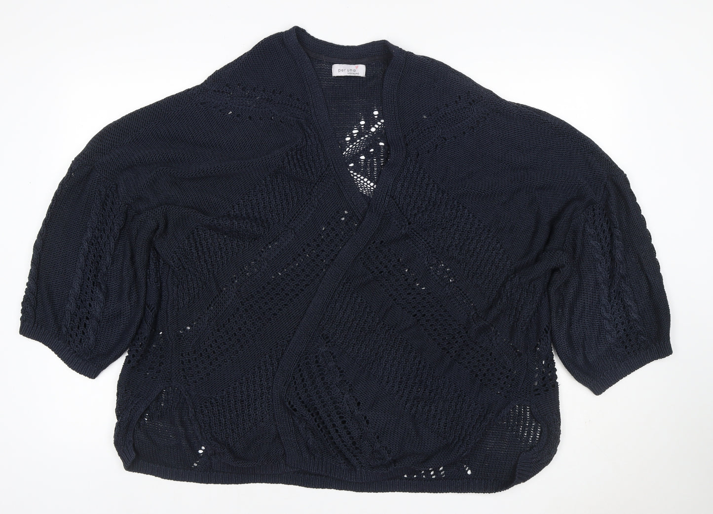 Per Una Women’s Navy Blue UK 22 Open Knit Cable Cardigan 3/4 Sleeve