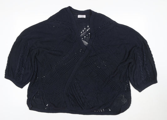 Per Una Women’s Navy Blue UK 22 Open Knit Cable Cardigan 3/4 Sleeve