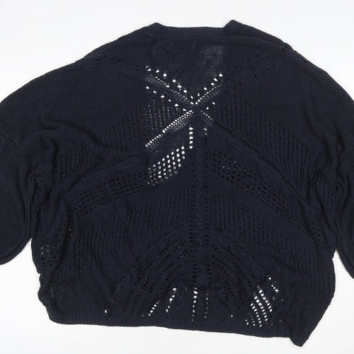 Per Una Women’s Navy Blue UK 22 Open Knit Cable Cardigan 3/4 Sleeve