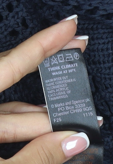 Per Una Women’s Navy Blue UK 22 Open Knit Cable Cardigan 3/4 Sleeve