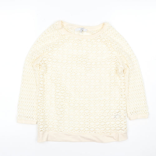 Next Women’s Ivory UK 6 Open Knit Crochet Crew Neck Jumper