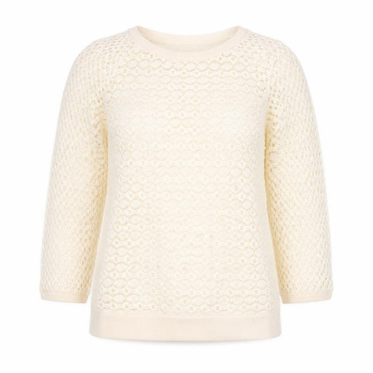 Front view of Next Women’s Ivory UK 6 Open Knit Crochet Crew Neck Jumper