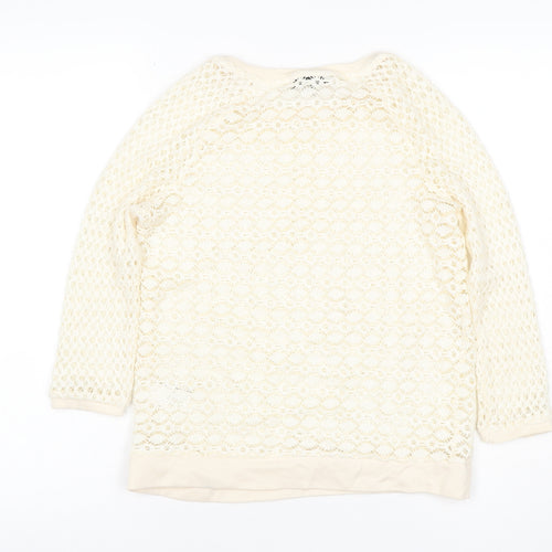 Next Women’s Ivory UK 6 Open Knit Crochet Crew Neck Jumper