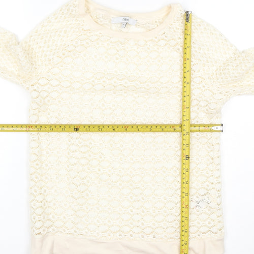 Next Women’s Ivory UK 6 Open Knit Crochet Crew Neck Jumper