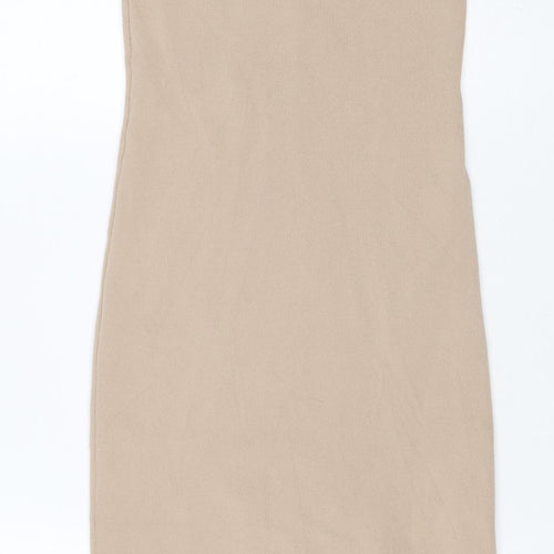 Pimkie Women Beige M Rib Knit Bodycon Midi Strappy Sleeveless Dress