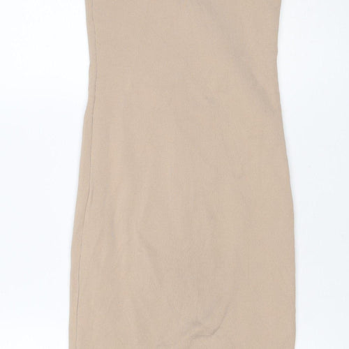 Pimkie Women Beige M Rib Knit Bodycon Midi Strappy Sleeveless Dress