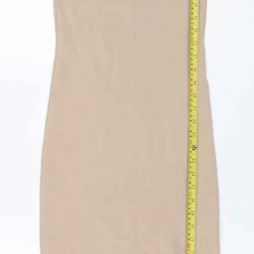 Pimkie Women Beige M Rib Knit Bodycon Midi Strappy Sleeveless Dress