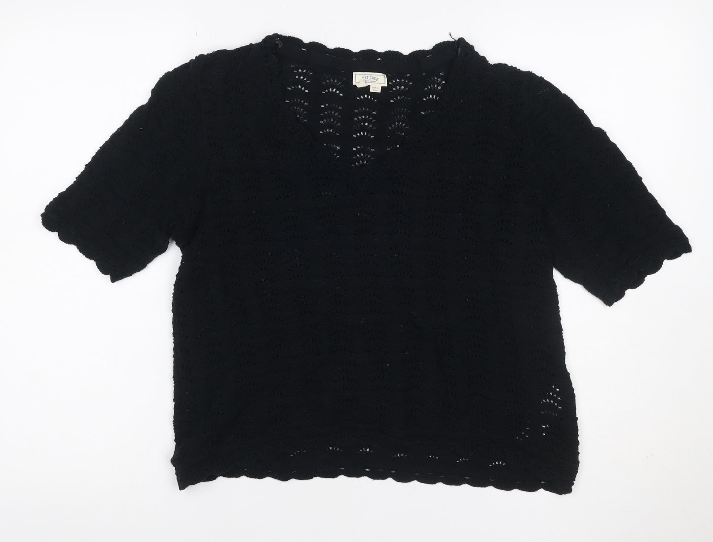 Fat Face Women’s Black UK 14 Cotton Open Knit Short Sleeve Cardigan