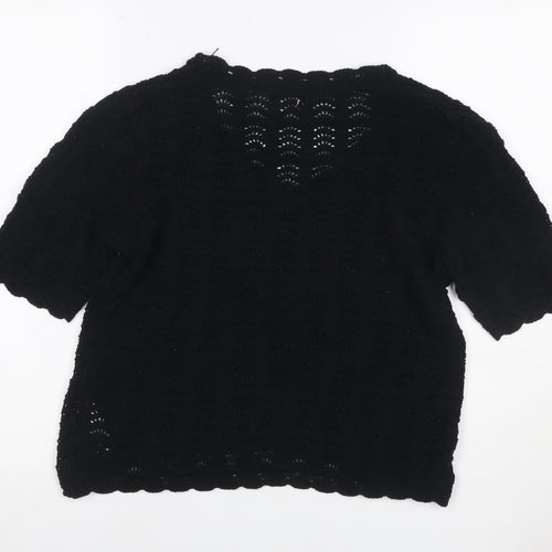 Fat Face Women’s Black UK 14 Cotton Open Knit Short Sleeve Cardigan