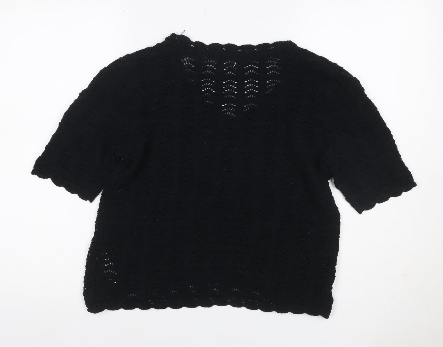 Fat Face Women’s Black UK 14 Cotton Open Knit Short Sleeve Cardigan