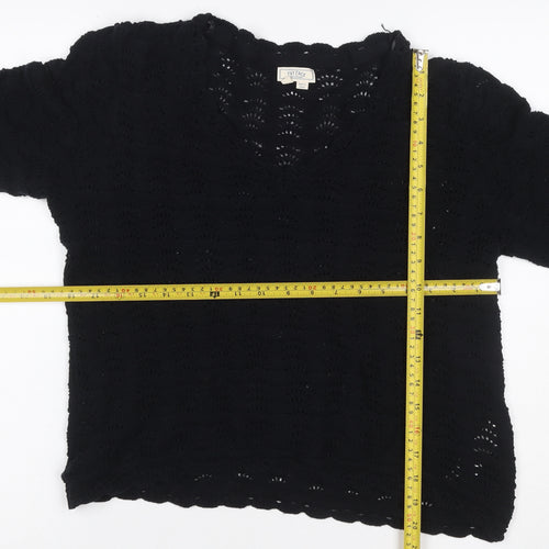 Fat Face Women’s Black UK 14 Cotton Open Knit Short Sleeve Cardigan