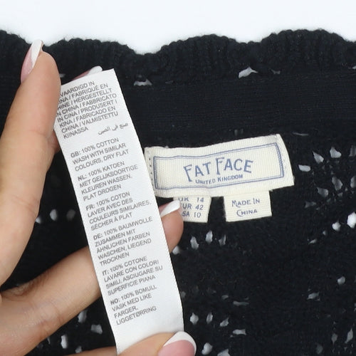 Fat Face Women’s Black UK 14 Cotton Open Knit Short Sleeve Cardigan