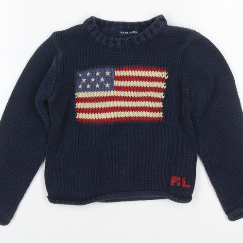 Ralph Lauren Boys Blue 4-5 Years USA Flag Cotton Knit Pullover Jumper