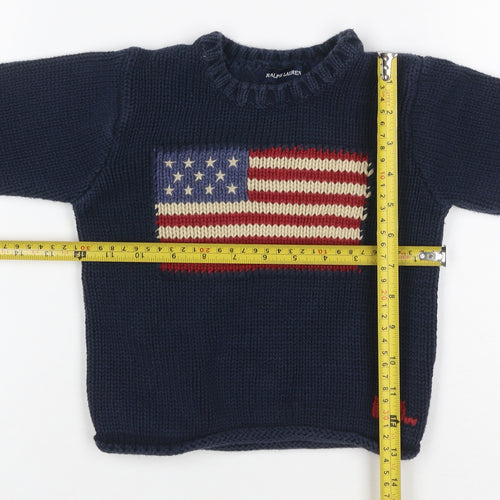 Ralph Lauren Boys Blue 4-5 Years USA Flag Cotton Knit Pullover Jumper