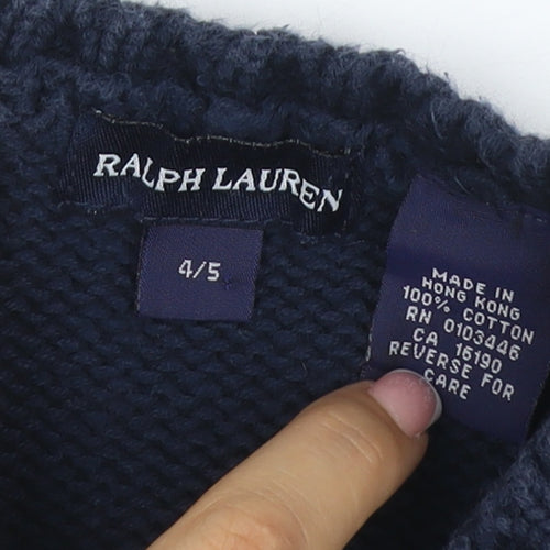 Ralph Lauren Boys Blue 4-5 Years USA Flag Cotton Knit Pullover Jumper