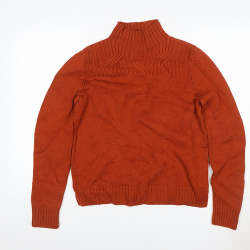 Jaeger Women’s Orange M 100% Wool Cable Knit High Neck Jumper