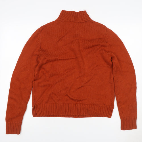 Jaeger Women’s Orange M 100% Wool Cable Knit High Neck Jumper