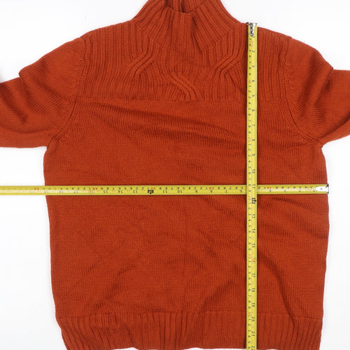 Jaeger Women’s Orange M 100% Wool Cable Knit High Neck Jumper