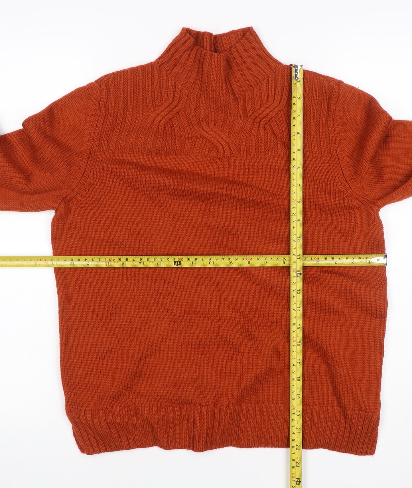 Jaeger Women’s Orange M 100% Wool Cable Knit High Neck Jumper