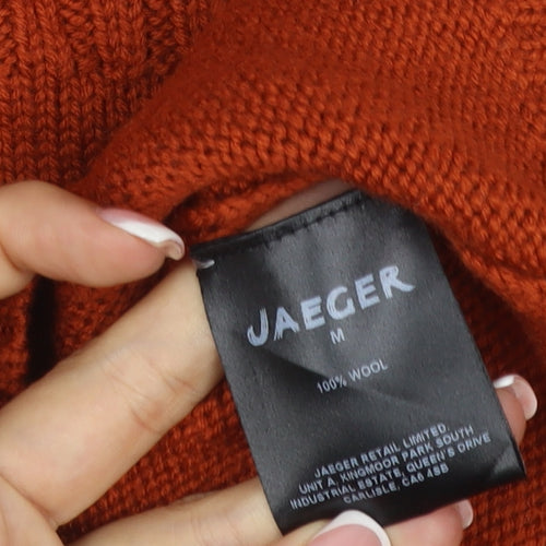 Jaeger Women’s Orange M 100% Wool Cable Knit High Neck Jumper