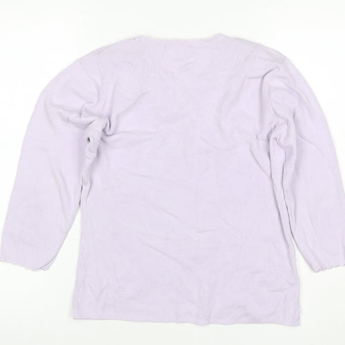 Debbie Morgan Women Purple M V-Neck Crochet Knit Jumper 3/4 Sleeve