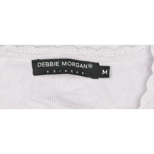 Debbie Morgan Women Purple M V-Neck Crochet Knit Jumper 3/4 Sleeve