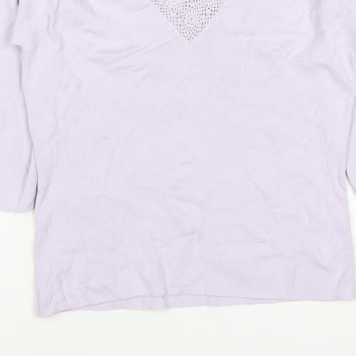Debbie Morgan Women Purple M V-Neck Crochet Knit Jumper 3/4 Sleeve