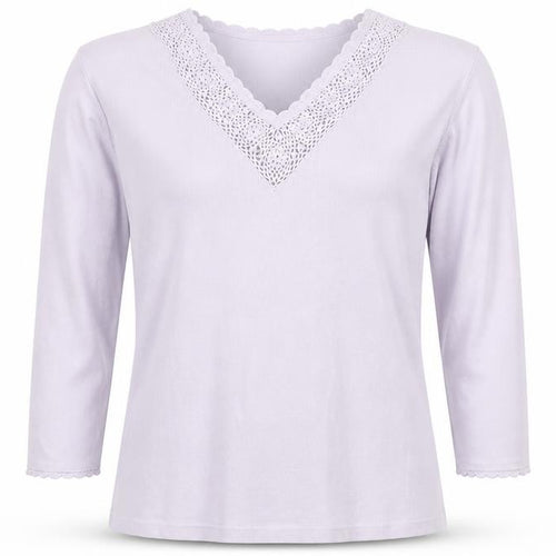 Debbie Morgan Women Purple M V-Neck Crochet Knit Jumper 3/4 Sleeve
