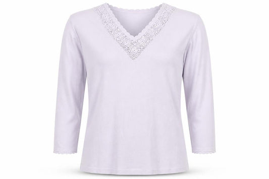 Debbie Morgan Women Purple M V-Neck Crochet Knit Jumper 3/4 Sleeve